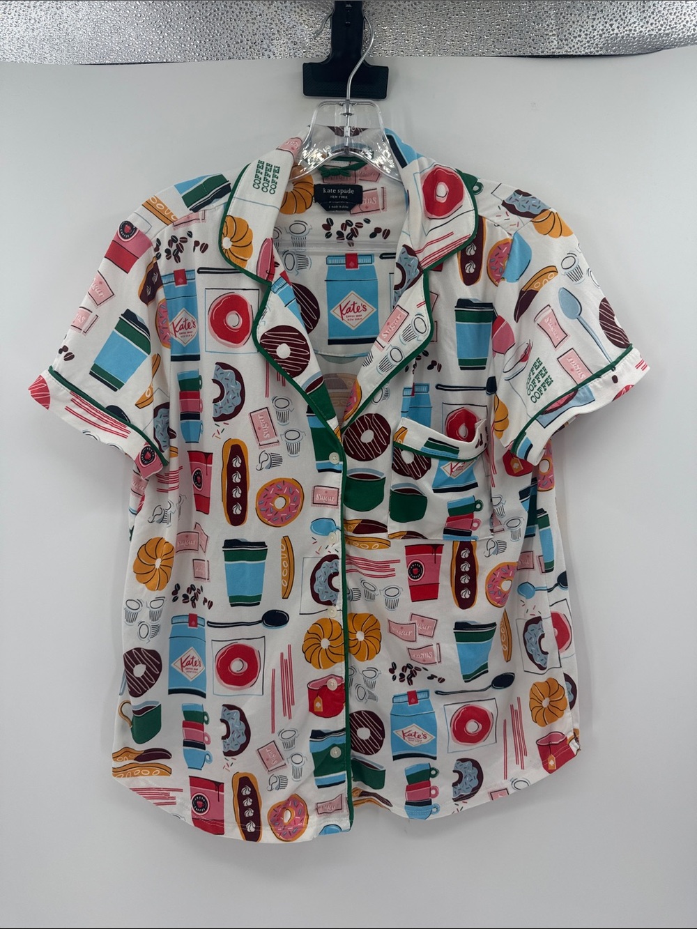 Kate Spade Women's Coffee and Donut Short Sleeve Pajama Top - Multicolor - Small